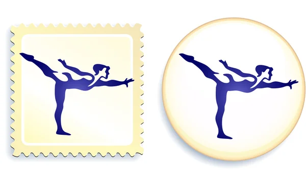 Gymnast Stamp and Button — Stock Vector