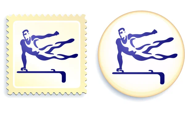 Gymnast Stamp and Button — Stock Vector