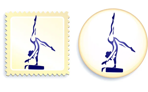 Gymnaste Timbre et bouton — Image vectorielle