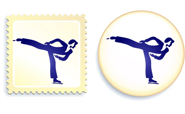 Figure Skater Stamp and Button — Stock Vector