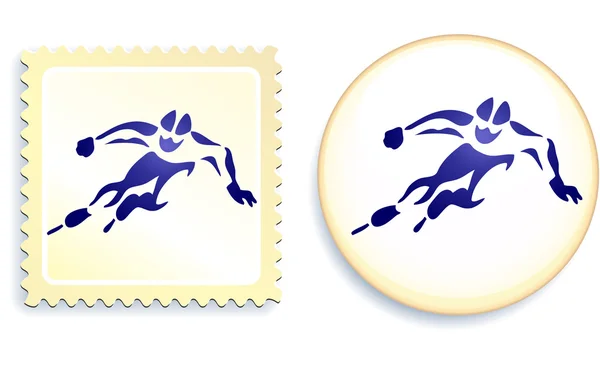 Speed Skater Stamp and Button — Stock Vector