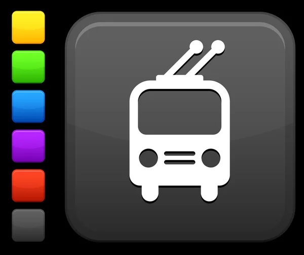 O-Bus-Symbol auf quadratischem Internet-Knopf — Stockvektor