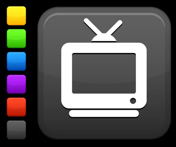 Значок телевизора на квадратной кнопке — стоковый вектор