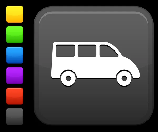 Mini Van icono en el botón cuadrado de Internet — Archivo Imágenes Vectoriales