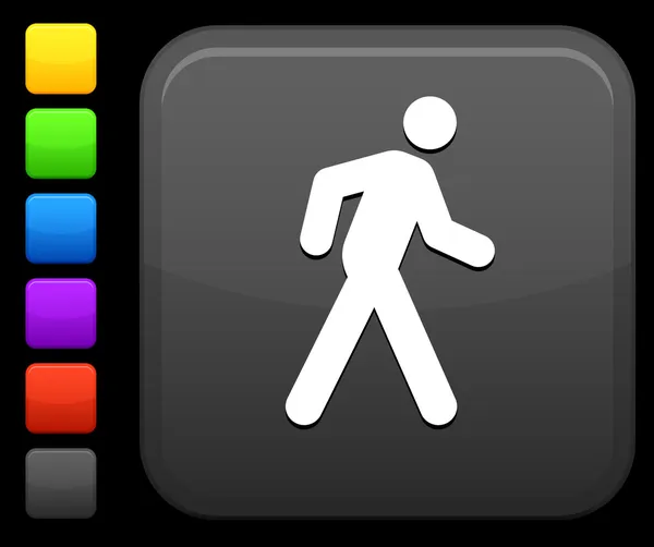 Icono de caminar en el botón cuadrado de Internet — Archivo Imágenes Vectoriales