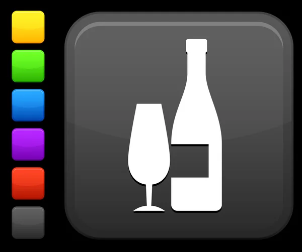 Champagner-Symbol auf quadratischem Internet-Knopf — Stockvektor