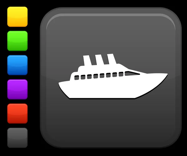 Luxusní jachta ikona na čtvercové tlačítko internet — Stockový vektor