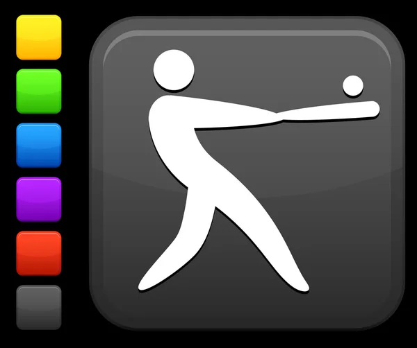 Icono de béisbol en el botón cuadrado de Internet — Vector de stock