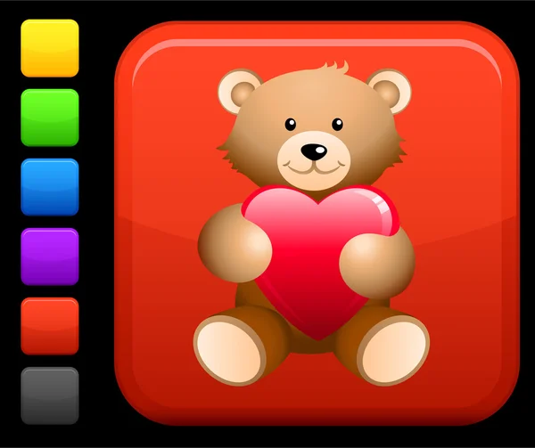 Ícone de urso de pelúcia no botão quadrado internet —  Vetores de Stock