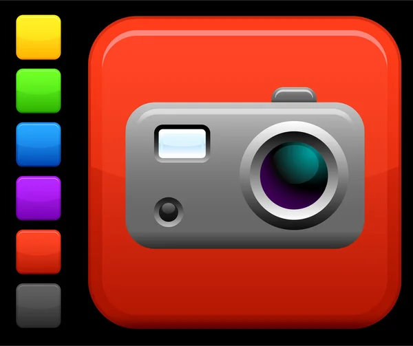Icono de la cámara de fotos en el botón cuadrado de Internet — Vector de stock