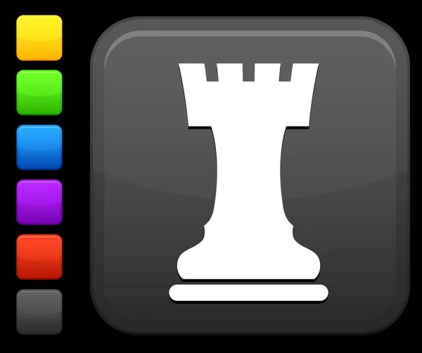 Ícone do castelo de xadrez no botão quadrado internet — Vetor de Stock