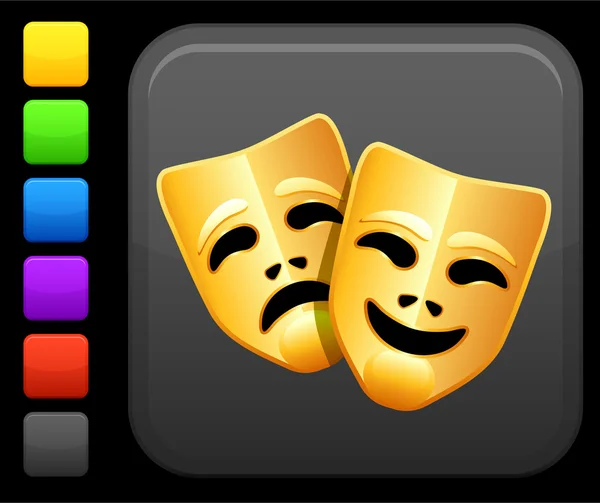 Comédie et tragédie masque icône sur bouton internet carré — Image vectorielle