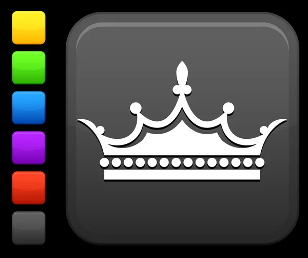 Icône couronne sur bouton internet carré — Image vectorielle