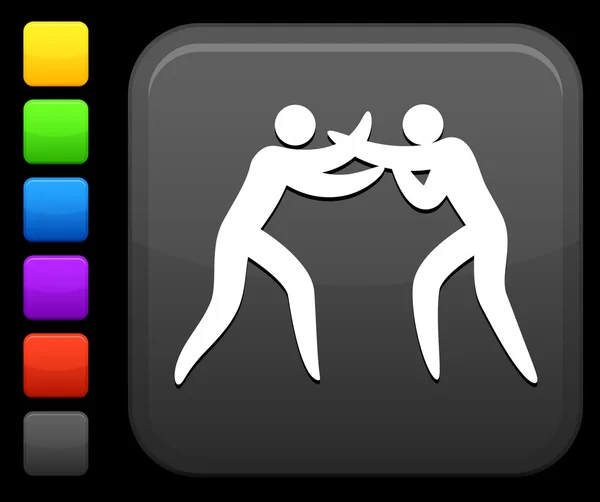 拳击在互联网的方形按钮上的图标 — 图库矢量图片