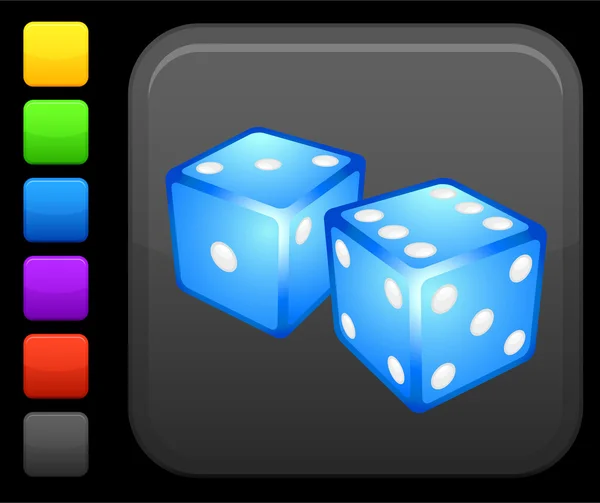 Hazardní hry kostky ikonu na čtvercové tlačítko internet — Stockový vektor