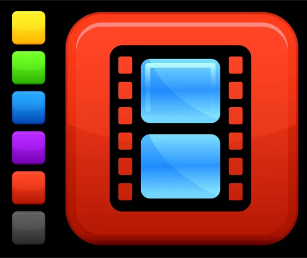 Ícone de filme no botão quadrado internet — Vetor de Stock