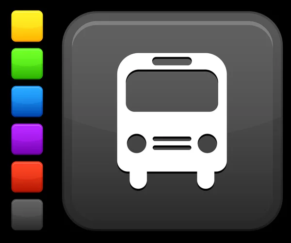 正方形のインターネット ボタン上のバス アイコン — ストックベクタ