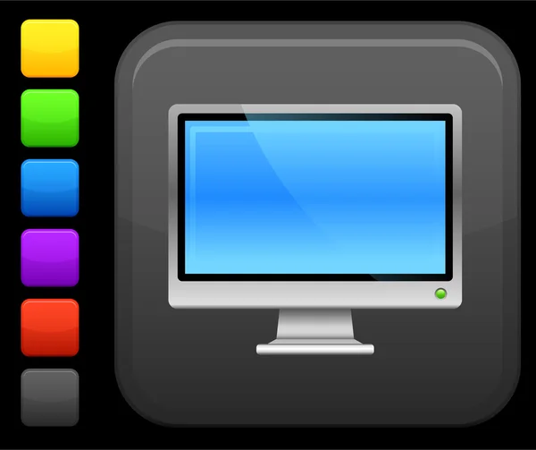 Computer monitor icon on square internet button — Stock Vector
