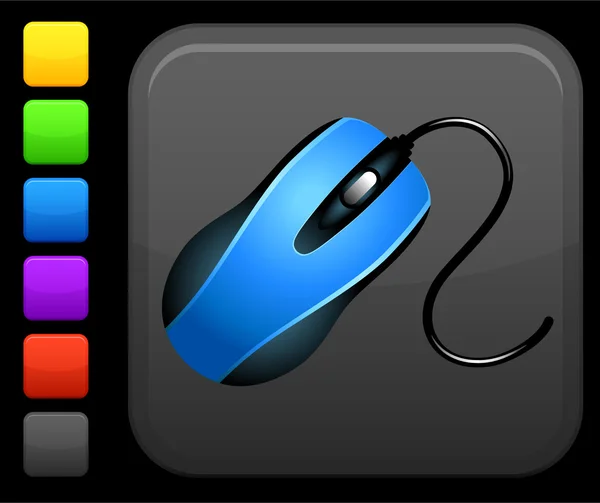 Icono del ratón del ordenador en el botón cuadrado de Internet — Vector de stock