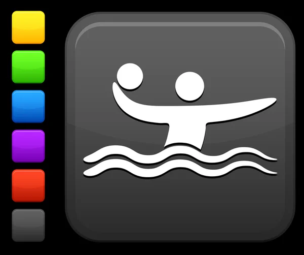 Wasserball-Symbol auf quadratischem Internet-Knopf — Stockvektor