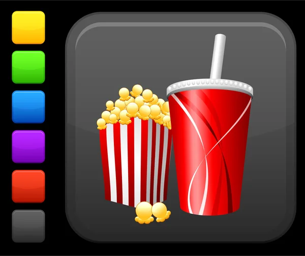 Ikona popcornem i napojami orzeźwiającymi, na placu internet przycisk — Wektor stockowy