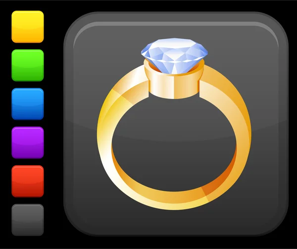 正方形のインターネット ボタン上のダイヤモンドの婚約指輪アイコン — ストックベクタ