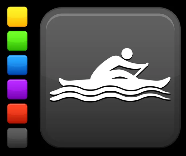 Icône d'aviron sportif sur le bouton internet carré — Image vectorielle