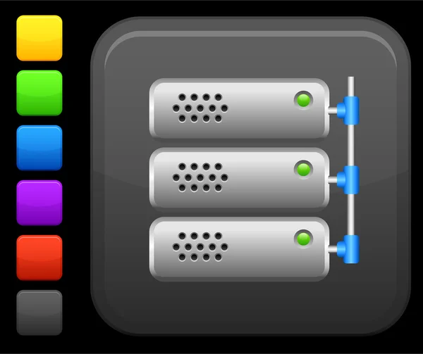 Icona del server del computer sul pulsante quadrato internet — Vettoriale Stock
