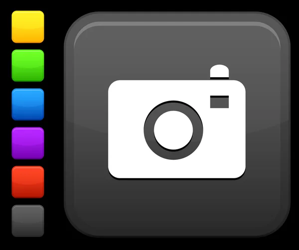 Icono de la cámara de fotos en el botón cuadrado de Internet — Archivo Imágenes Vectoriales