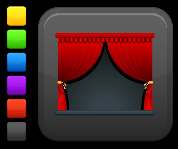 Ícone de palco de teatro no botão quadrado internet — Vetor de Stock