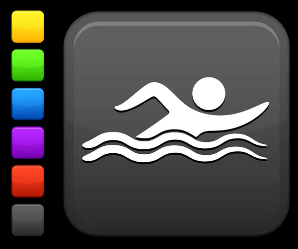 Icône de natation sur le bouton internet carré — Image vectorielle