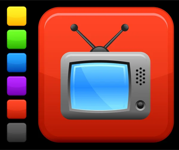Icono del televisor en el botón cuadrado de Internet — Vector de stock