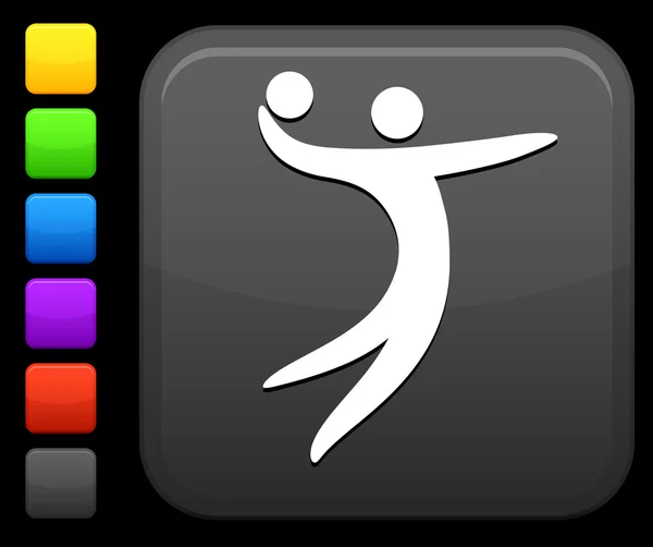 Икона волейбола на квадратной кнопке интернета — стоковый вектор
