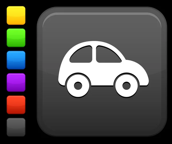 Icône de voiture verte sur le bouton internet carré — Image vectorielle
