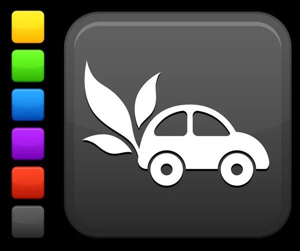 Green car icon on square internet button — Stock Vector