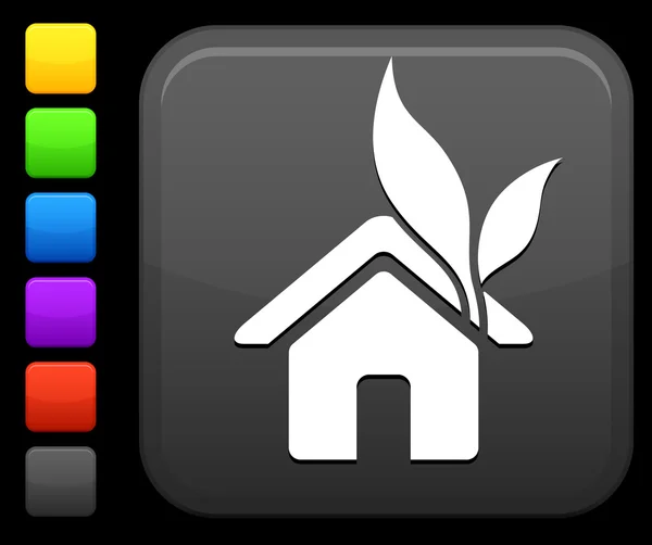 Icône de logement vert sur bouton internet carré — Image vectorielle