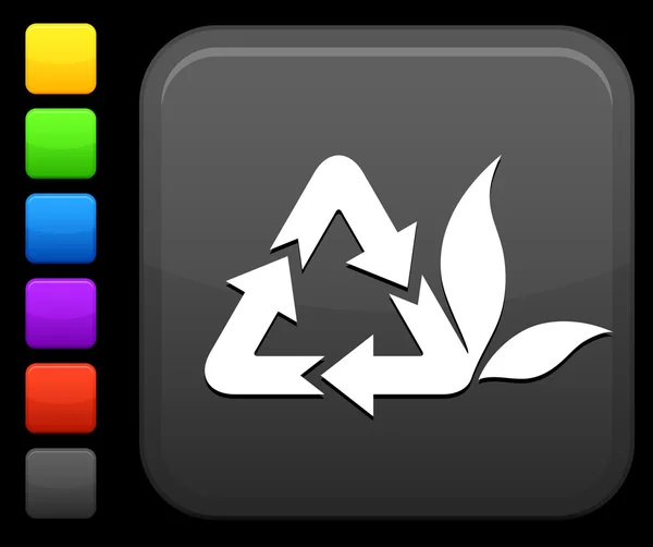 Recycling-Symbol auf quadratischem Internet-Knopf — Stockvektor