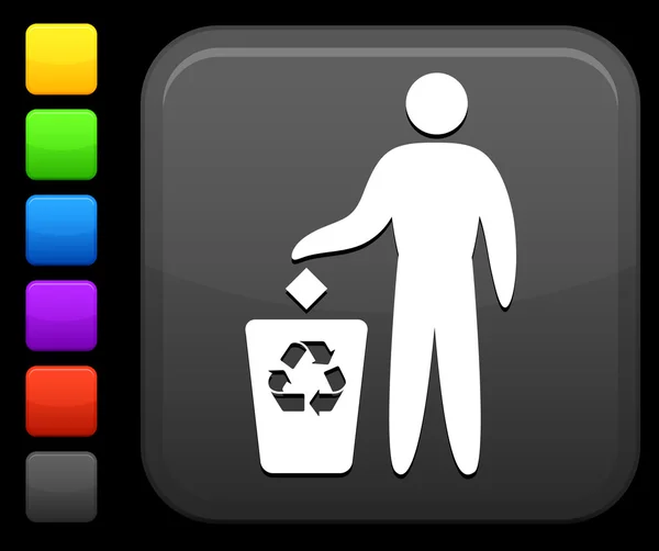 Ícone de reciclagem no botão quadrado internet — Vetor de Stock