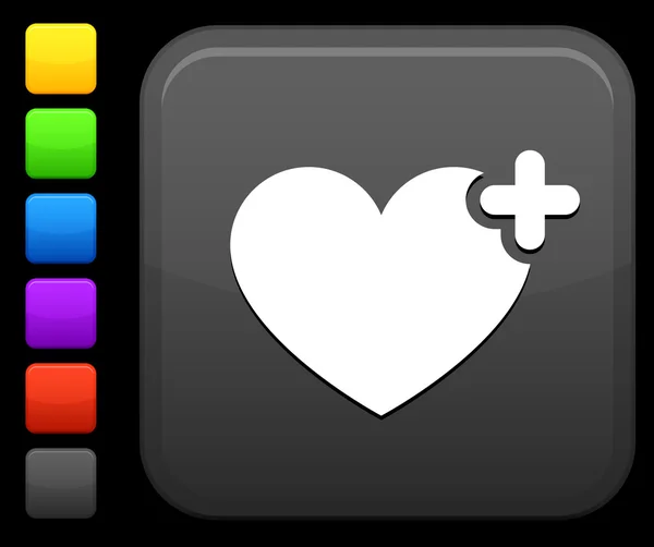 Icono del corazón favorito en el botón cuadrado de Internet — Archivo Imágenes Vectoriales