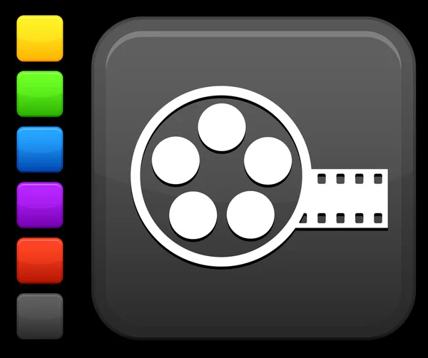 Иконка фильма на квадратной кнопке интернета — стоковый вектор