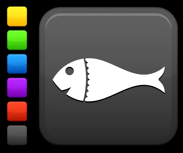 鱼在互联网的方形按钮上的图标 — 图库矢量图片
