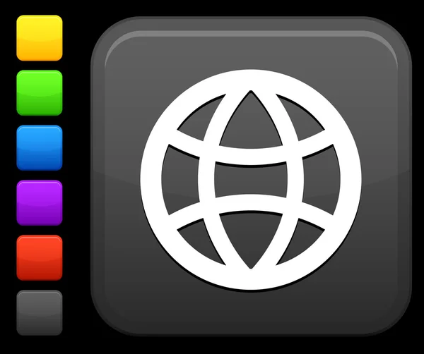 Icône globe sur bouton internet carré — Image vectorielle