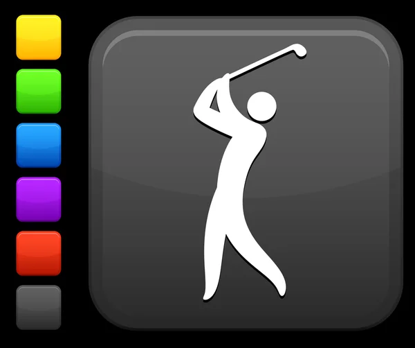 Golf-Ikone auf quadratischem Internet-Knopf — Stockvektor