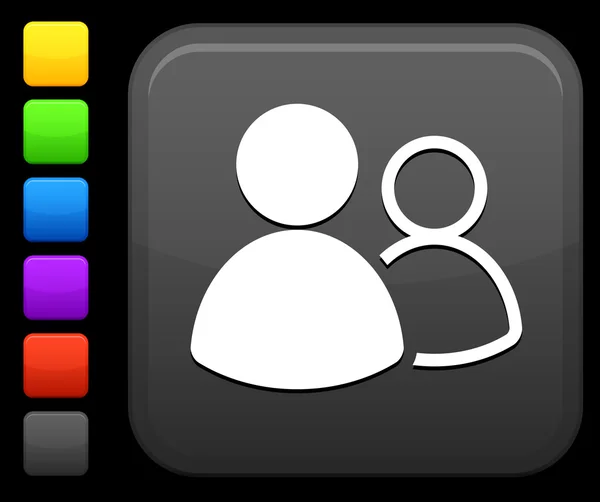 Icono de grupos en línea en el botón cuadrado de Internet — Vector de stock