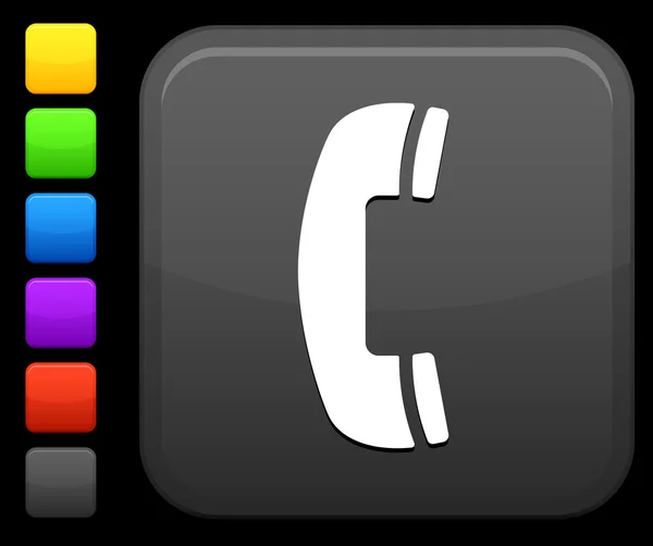 Telefon-Symbol auf quadratischem Internet-Knopf — Stockvektor