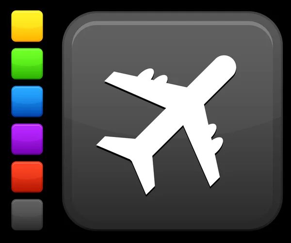 Icône de l'avion sur le bouton internet carré — Image vectorielle