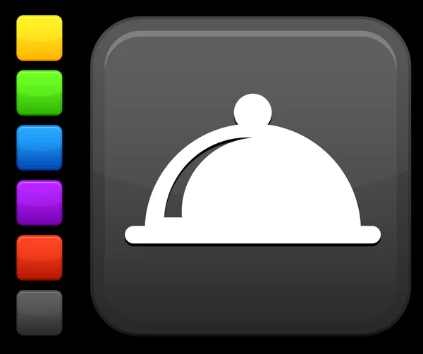 Icono de plato de comida en el botón cuadrado de Internet — Vector de stock