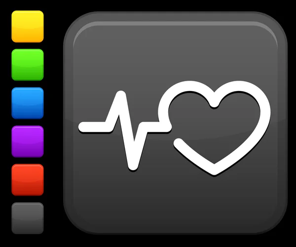 Καρδιακού ρυθμού εικονίδιο στο τετράγωνο κουμπί internet — Διανυσματικό Αρχείο