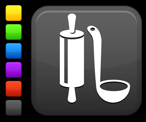 Icono del equipo de cocina en el botón cuadrado de Internet — Vector de stock