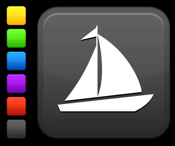 正方形のインターネット ボタン上の帆ボートのアイコン — ストックベクタ